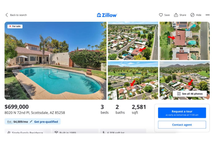 Screenshot of a Zillow listing in Scottsdale, Arizona