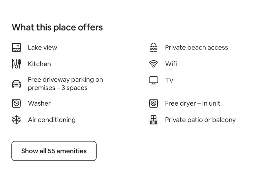 Sample of a rental's amenities on Airbnb