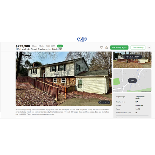 Screenshot of a short sale listing on eXp Realty