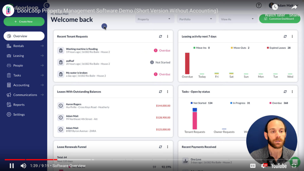 A screenshot of the DoorLoop dashboard "Overview.".
