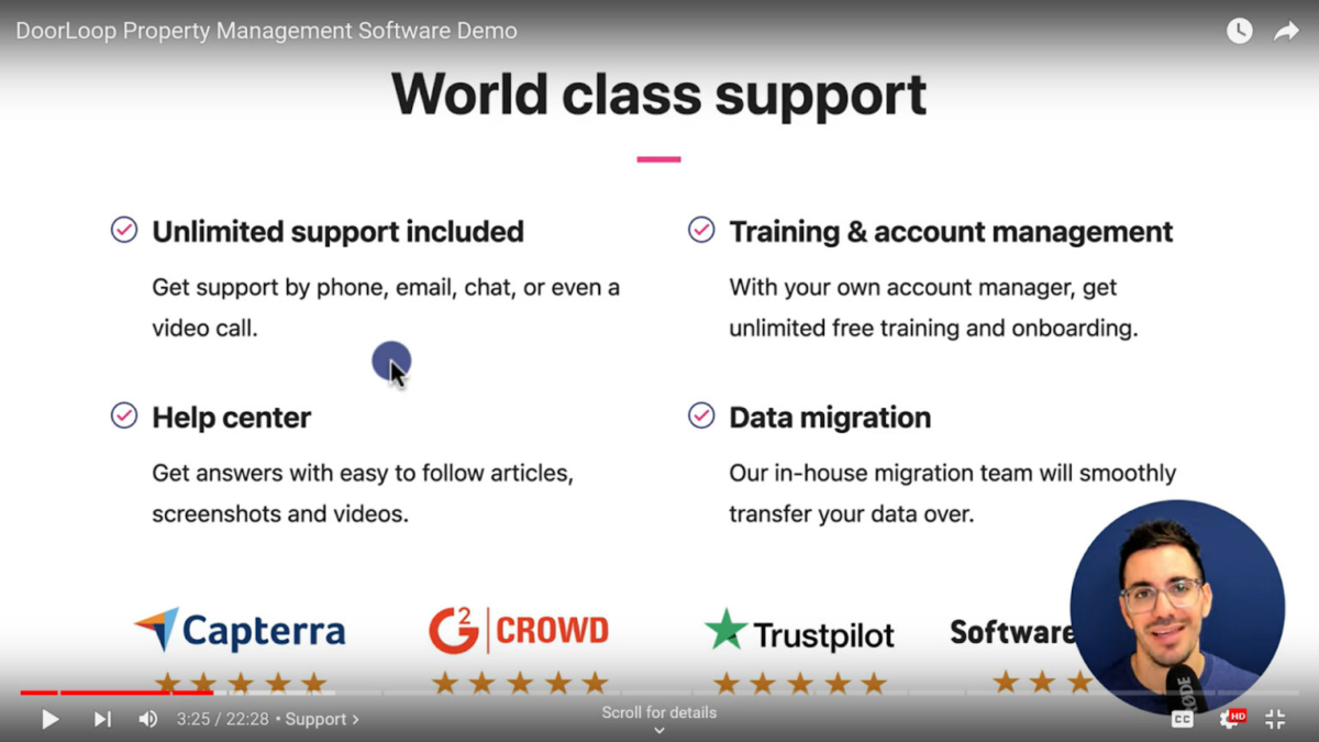 A screenshot of all the customer support options.